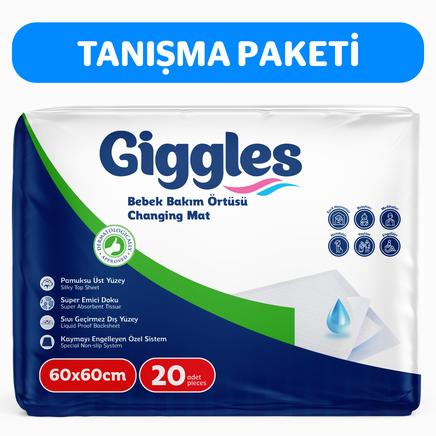 Giggles Bebek Bakım Örtüsü 60x60 20 Adet